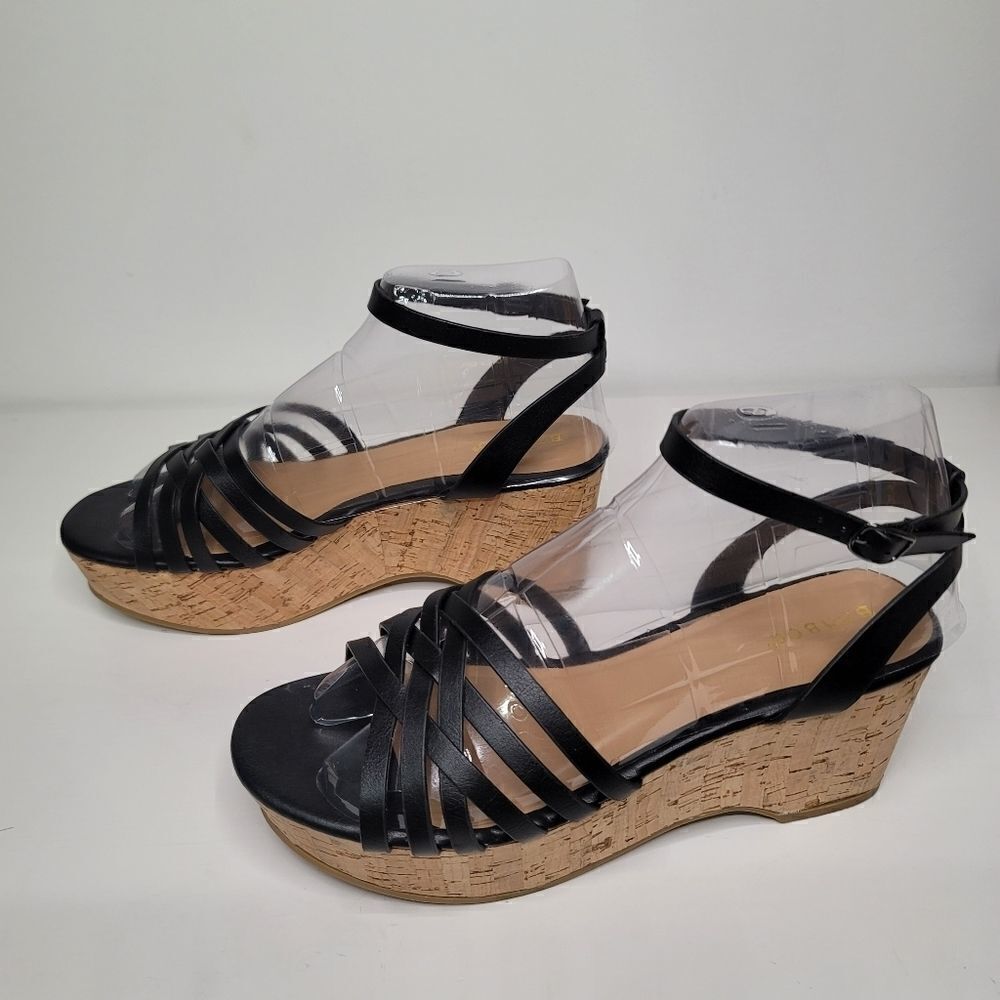 Bamboo black lattice strap platform sandal - Picture 4 of 9